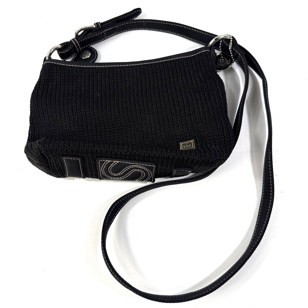 The Sak crochet crossbody black purse bag small